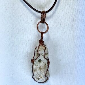 Copper Set Hag Holey Odin Adder Witch Alter Stone on 29”Genuine Leather Cord